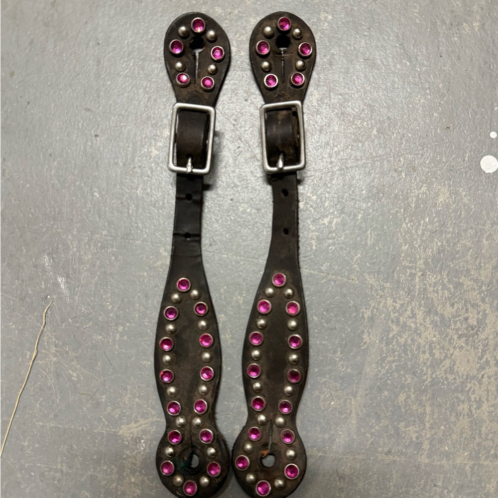 Studded Leather Belt Spur Straps Pink Accents